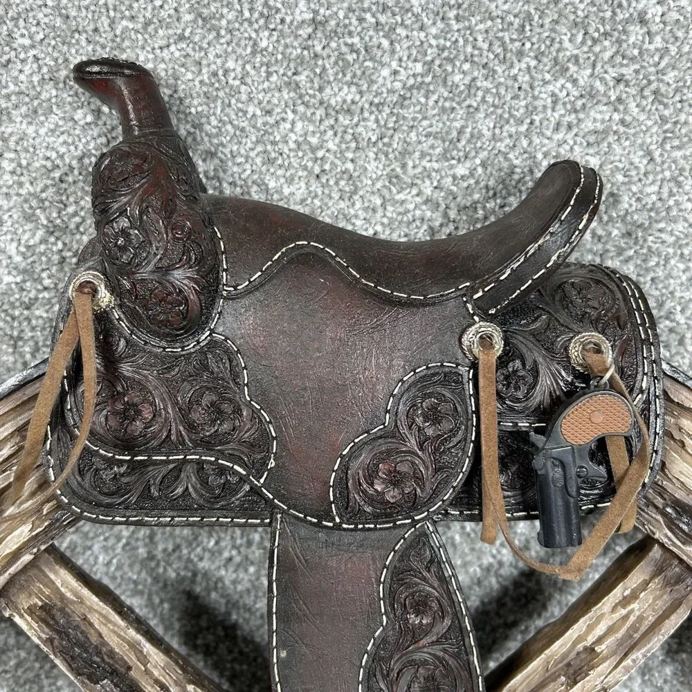 Western Wagon Wheel Horse Saddle Decor Coat Hat Rack with Hooks 14" Wide Heavy - Picture 6 of 12